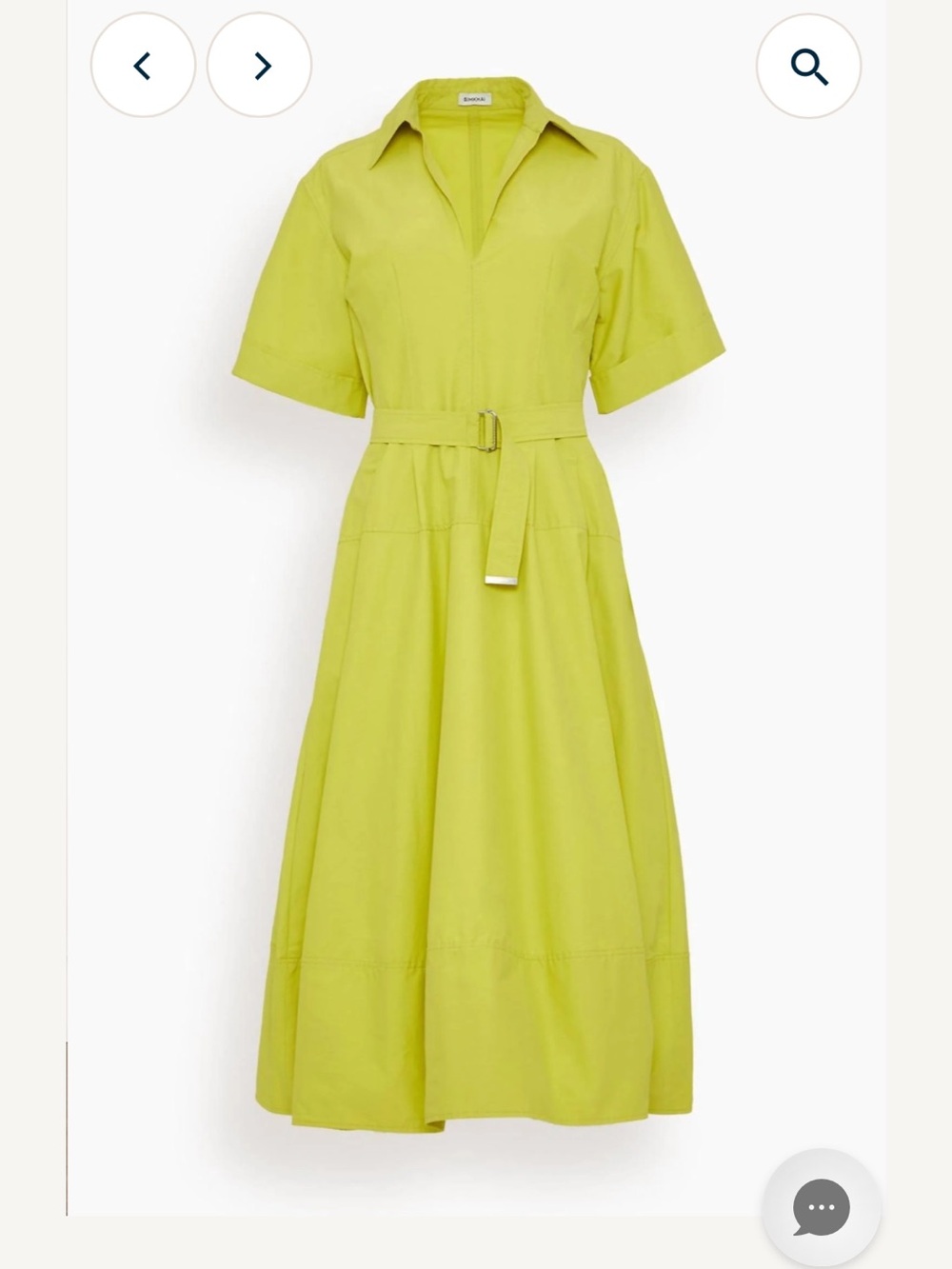 SIMKHAI Deanna Short Sleeve Belted Midi Dress Chartreuse Size 4